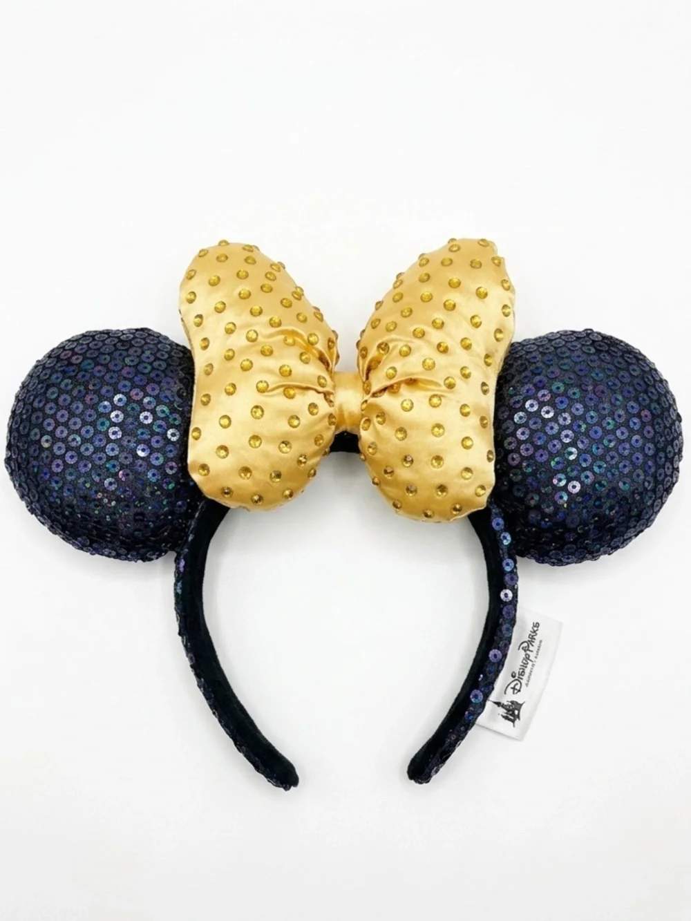 Disney Parks Iridescent Blue & Purple Sequin Minnie Ears, Gold Bow